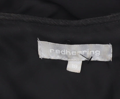 Red Herring Womens Black One Shoulder Ruffle Blouse Size 18