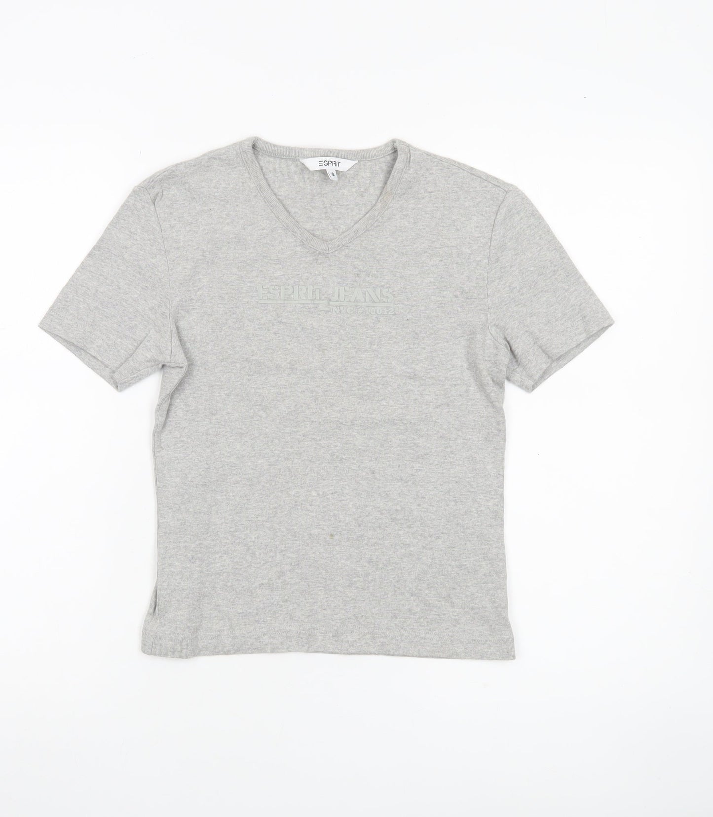 Esprit Womens Grey Cotton V-Neck T-Shirt Size S Short Sleeve