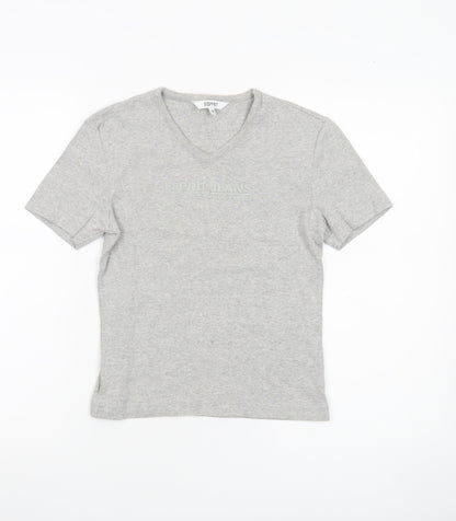 Esprit Womens Grey Cotton V-Neck T-Shirt Size S Short Sleeve