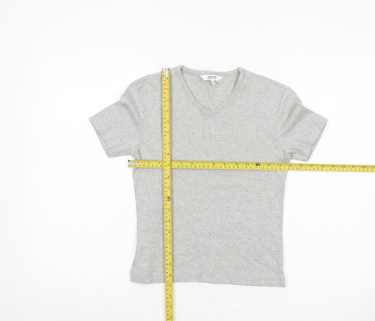 Esprit Womens Grey Cotton V-Neck T-Shirt Size S Short Sleeve