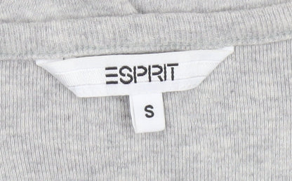 Esprit Womens Grey Cotton V-Neck T-Shirt Size S Short Sleeve