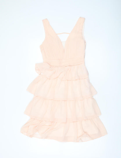 CHARM'S Paris Women Beige Short A-Line Sleeveless Cocktail Dress S