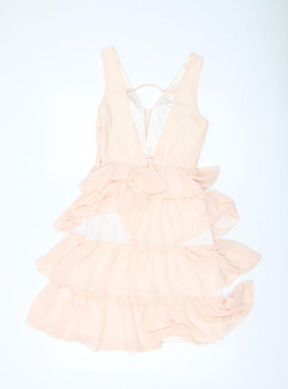 CHARM'S Paris Women Beige Short A-Line Sleeveless Cocktail Dress S
