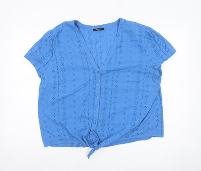 Womens UK Size 18 Roman Blue Cropped Blouse