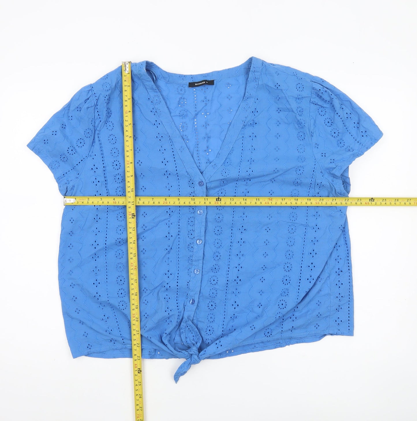 Womens UK Size 18 Roman Blue Cropped Blouse