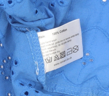 Womens UK Size 18 Roman Blue Cropped Blouse