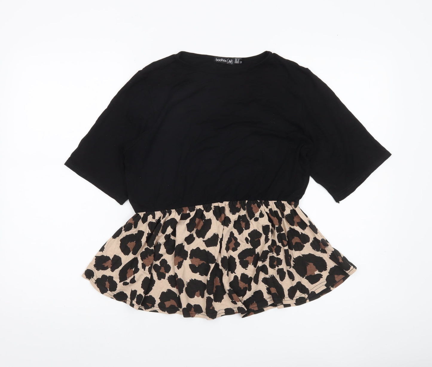 Boohoo Womens Black Leopard Print Peplum Blouse UK 12 Regular