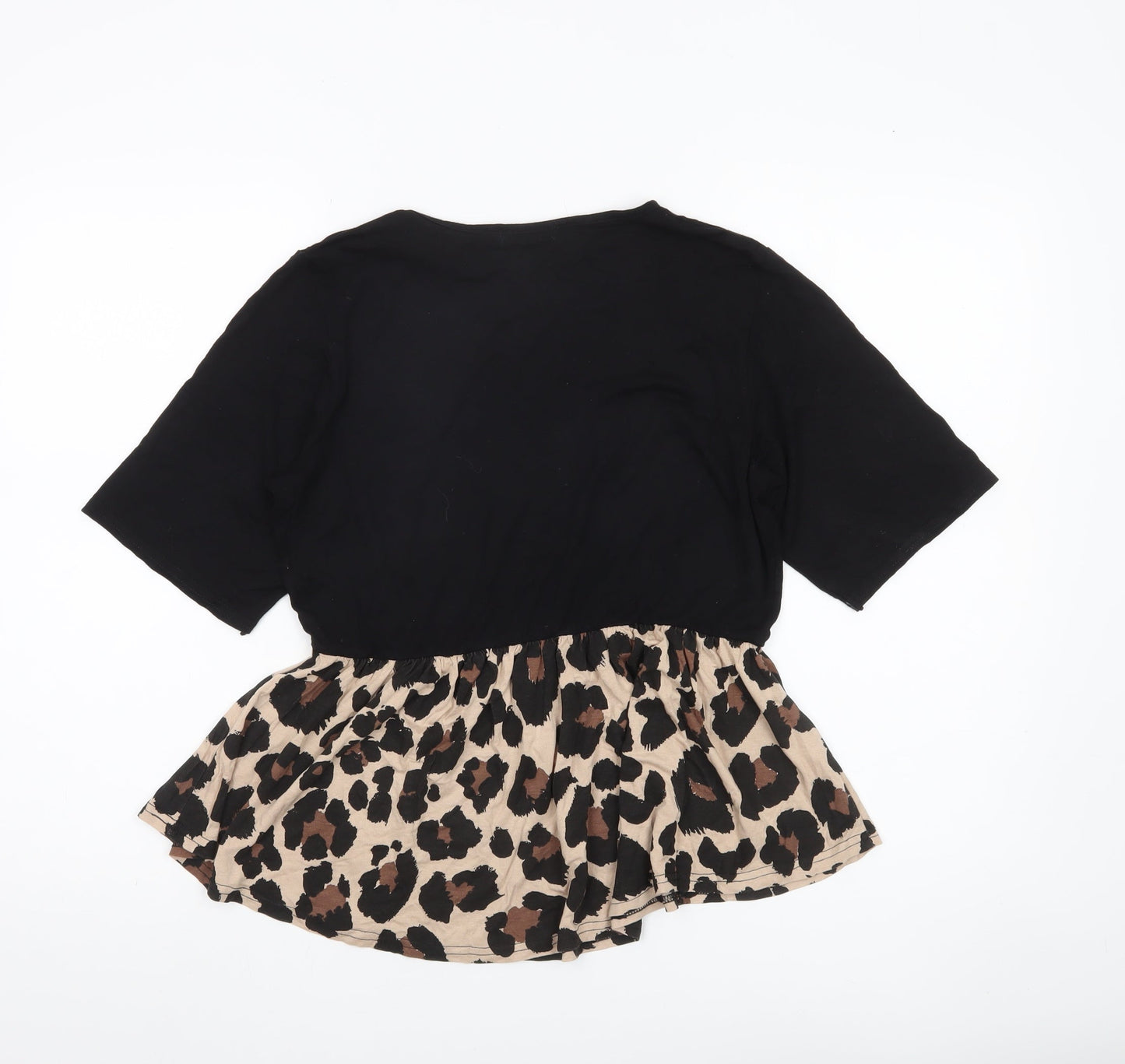 Boohoo Womens Black Leopard Print Peplum Blouse UK 12 Regular