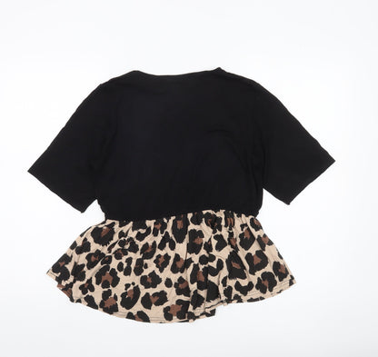 Boohoo Womens Black Leopard Print Peplum Blouse UK 12 Regular
