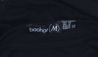 Boohoo Womens Black Leopard Print Peplum Blouse UK 12 Regular