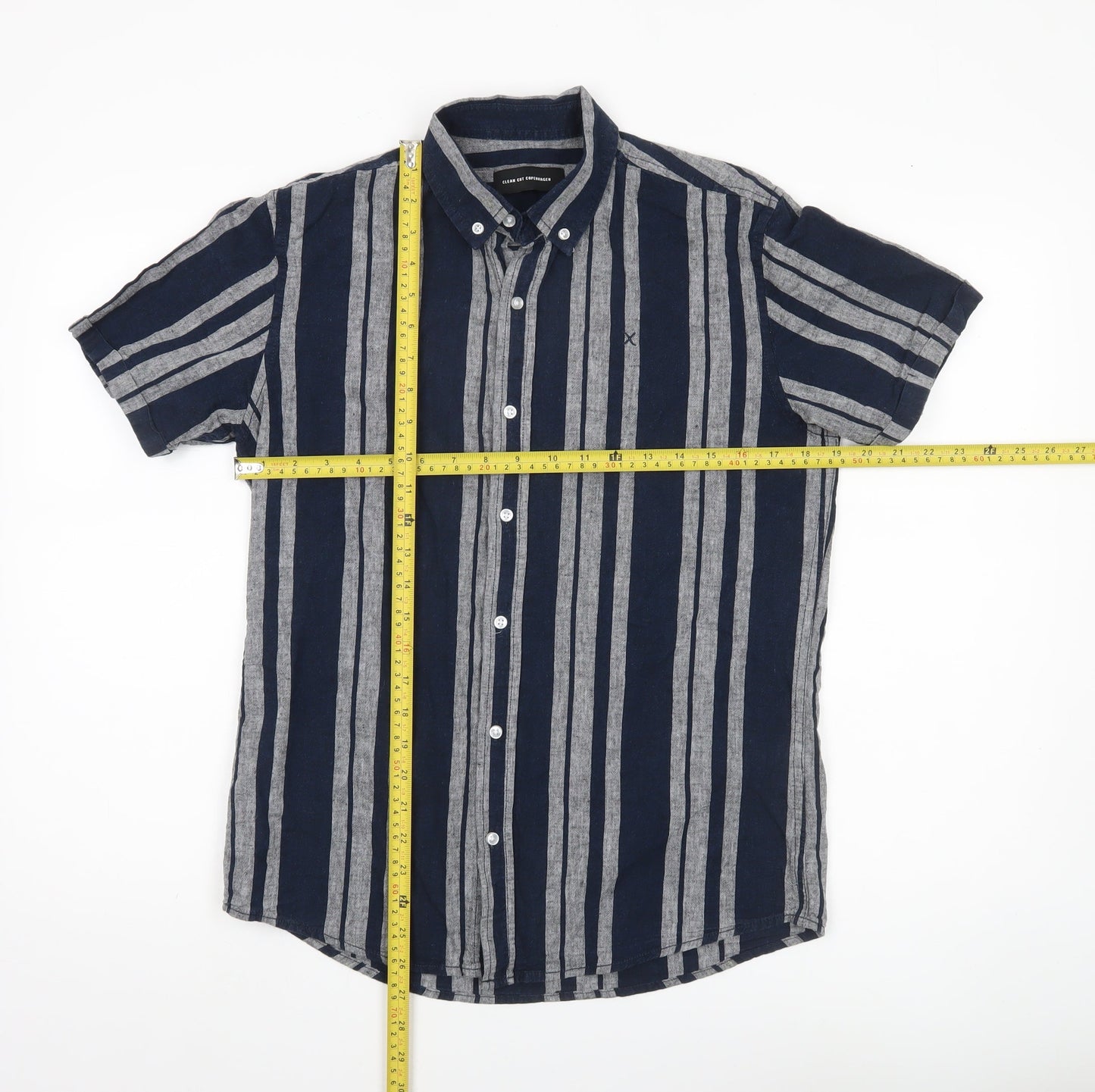 Clean Cut Copenhagen Men’s Blue Striped Short Sleeve Button-Up Shirt M