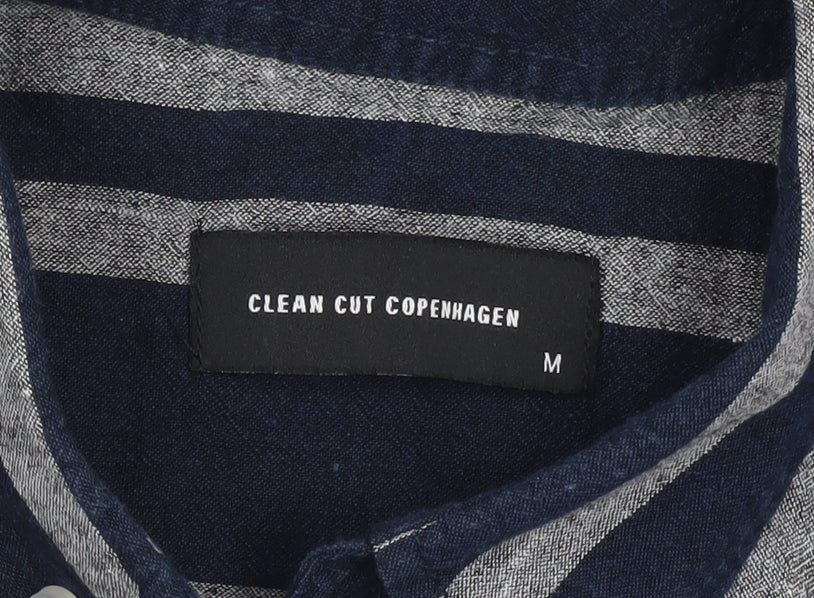Clean Cut Copenhagen Men’s Blue Striped Short Sleeve Button-Up Shirt M
