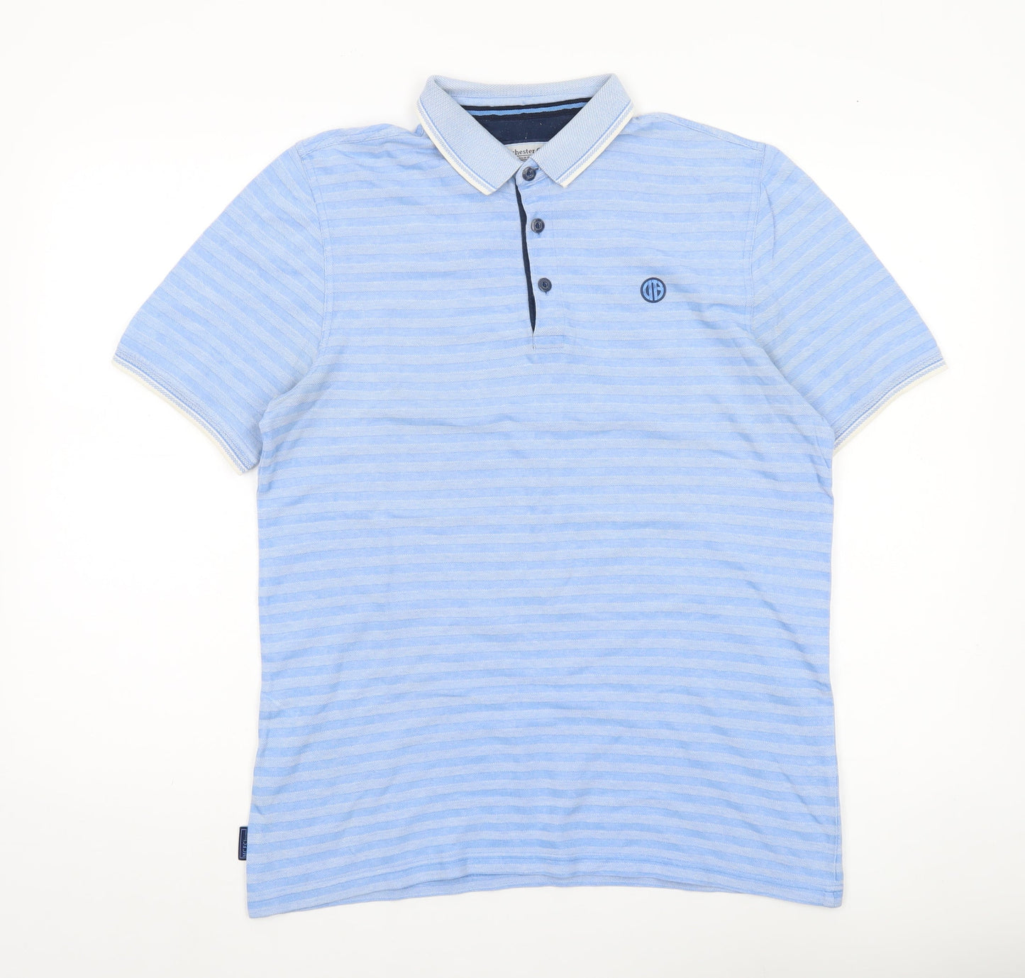Manchester City Mens Blue Striped Polo Shirt Size M Short Sleeve Cotton