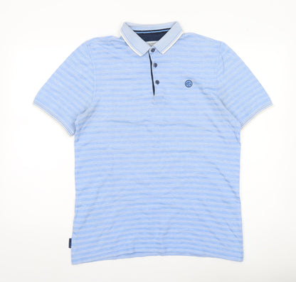 Manchester City Mens Blue Striped Polo Shirt Size M Short Sleeve Cotton