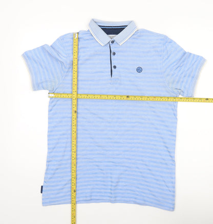Manchester City Mens Blue Striped Polo Shirt Size M Short Sleeve Cotton
