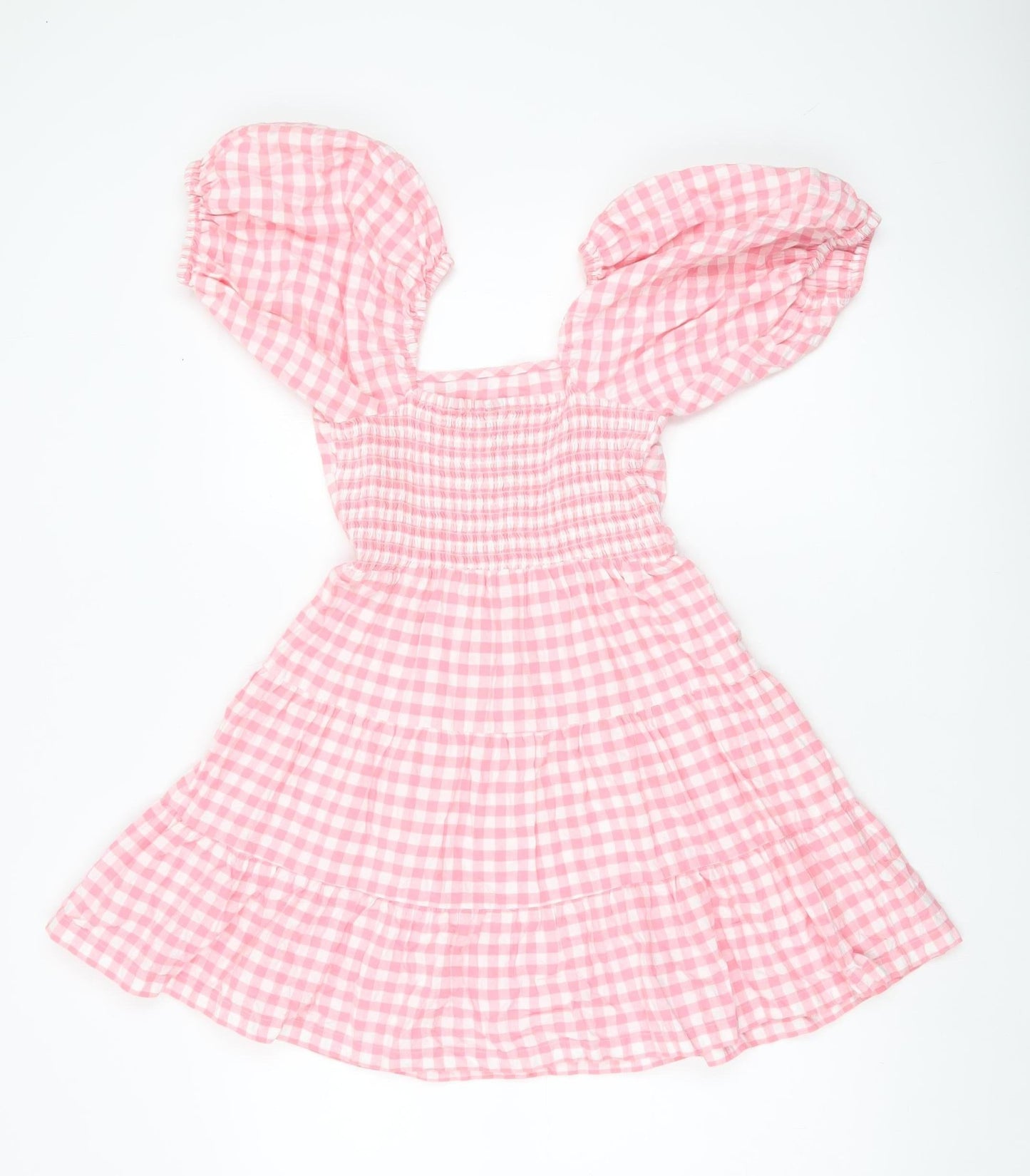 Influence Women’s Pink Gingham Skater Dress Size 6 Puff Sleeve