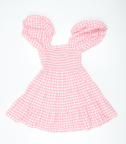 Influence Women’s Pink Gingham Skater Dress Size 6 Puff Sleeve