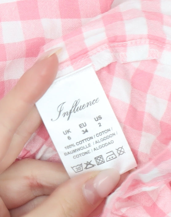 Influence Women’s Pink Gingham Skater Dress Size 6 Puff Sleeve