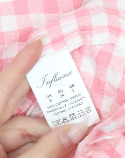 Influence Women’s Pink Gingham Skater Dress Size 6 Puff Sleeve