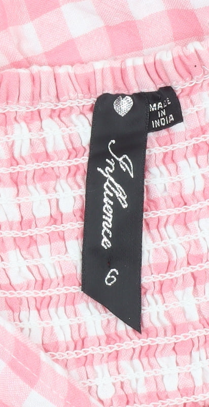 Influence Women’s Pink Gingham Skater Dress Size 6 Puff Sleeve