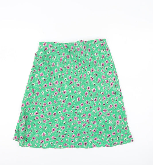 Nobody's Child Women's Green Floral A-Line Skirt Size 10