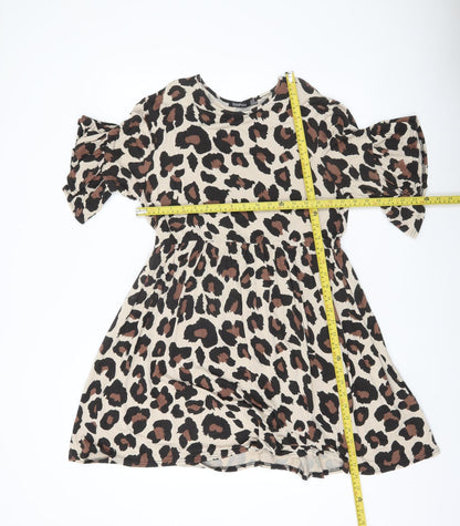 Boohoo Women’s Beige Leopard Print Swing Dress Size 12