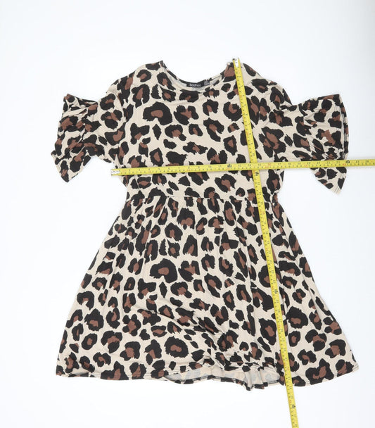 Boohoo Women’s Beige Leopard Print Swing Dress Size 12