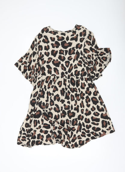 Boohoo Women’s Beige Leopard Print Swing Dress Size 12