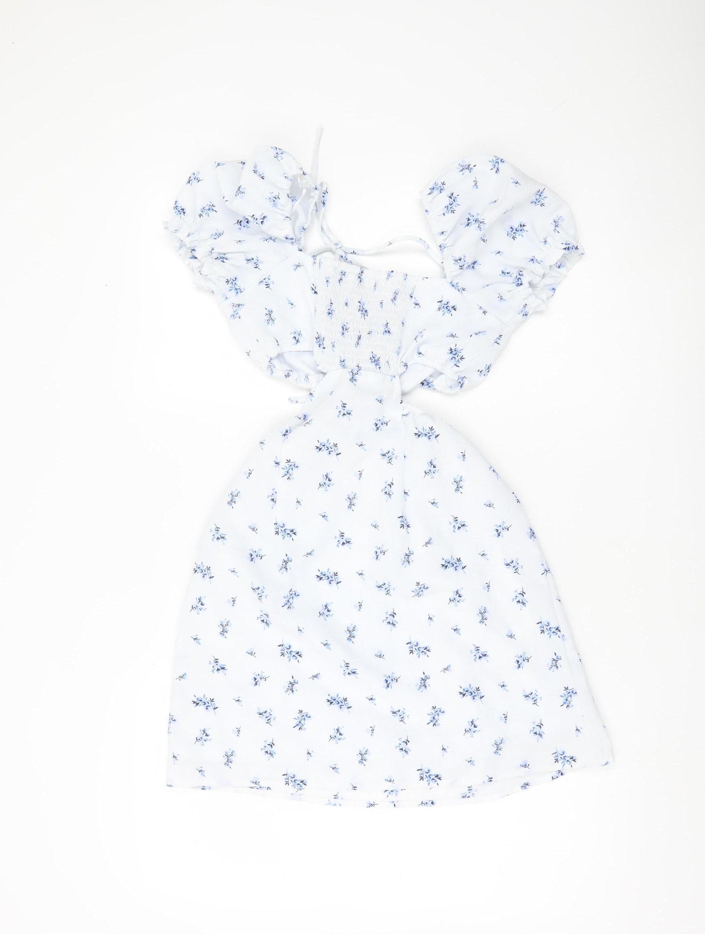 H&M Women’s White Floral Skater Dress Size 12 Puff Sleeve