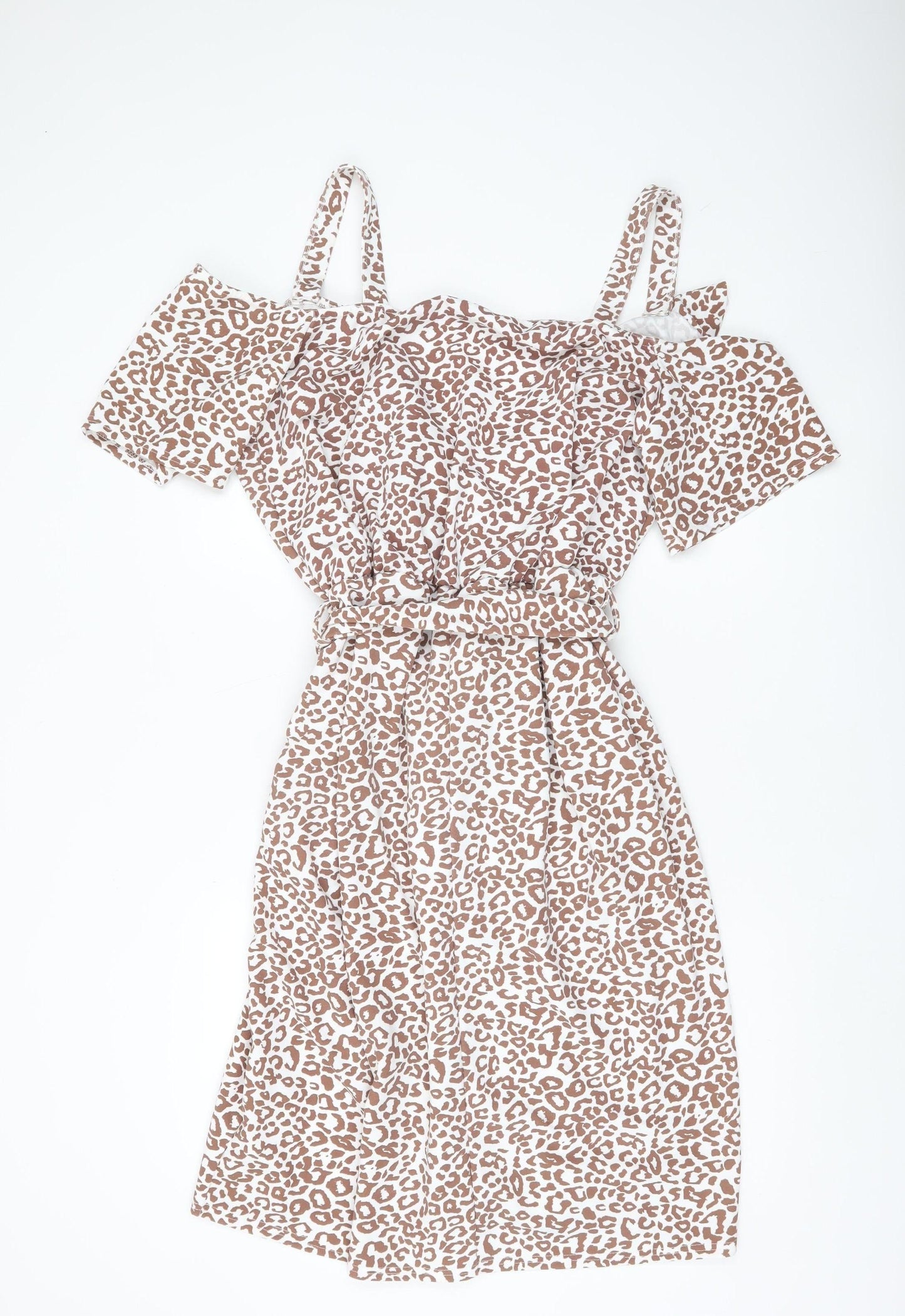 Boohoo Women Brown Leopard Wrap Dress Size 20 Plus Cold Shoulder