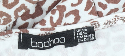 Boohoo Women Brown Leopard Wrap Dress Size 20 Plus Cold Shoulder