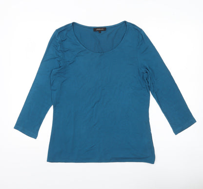 Jaeger Women's Blue Size M 3/4 Sleeve Scoop Neck Jersey Top