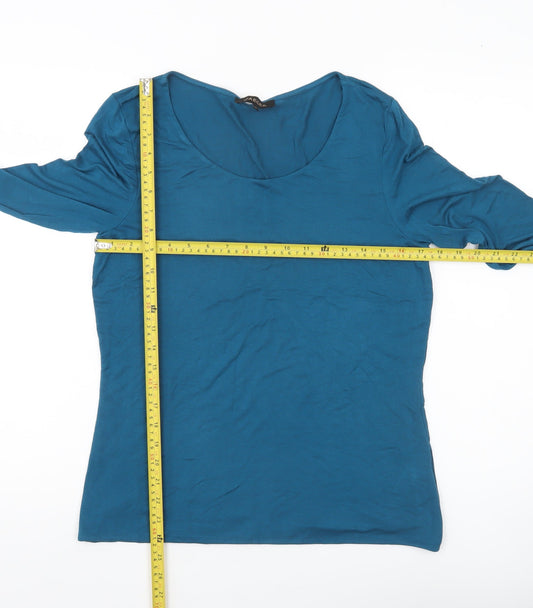 Jaeger Women's Blue Size M 3/4 Sleeve Scoop Neck Jersey Top