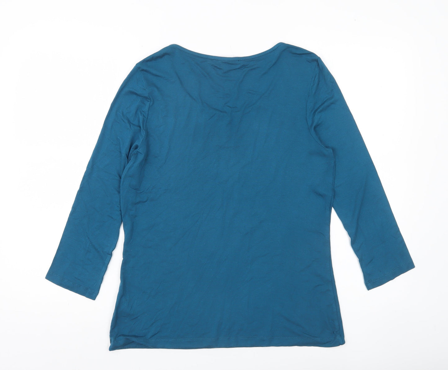 Jaeger Women's Blue Size M 3/4 Sleeve Scoop Neck Jersey Top