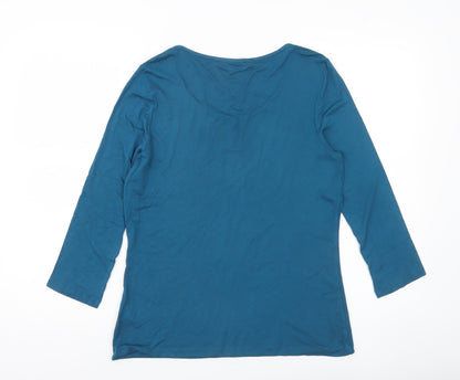 Jaeger Women's Blue Size M 3/4 Sleeve Scoop Neck Jersey Top