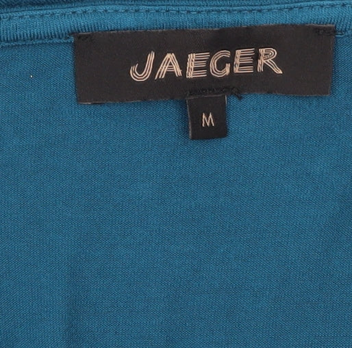 Jaeger Women's Blue Size M 3/4 Sleeve Scoop Neck Jersey Top