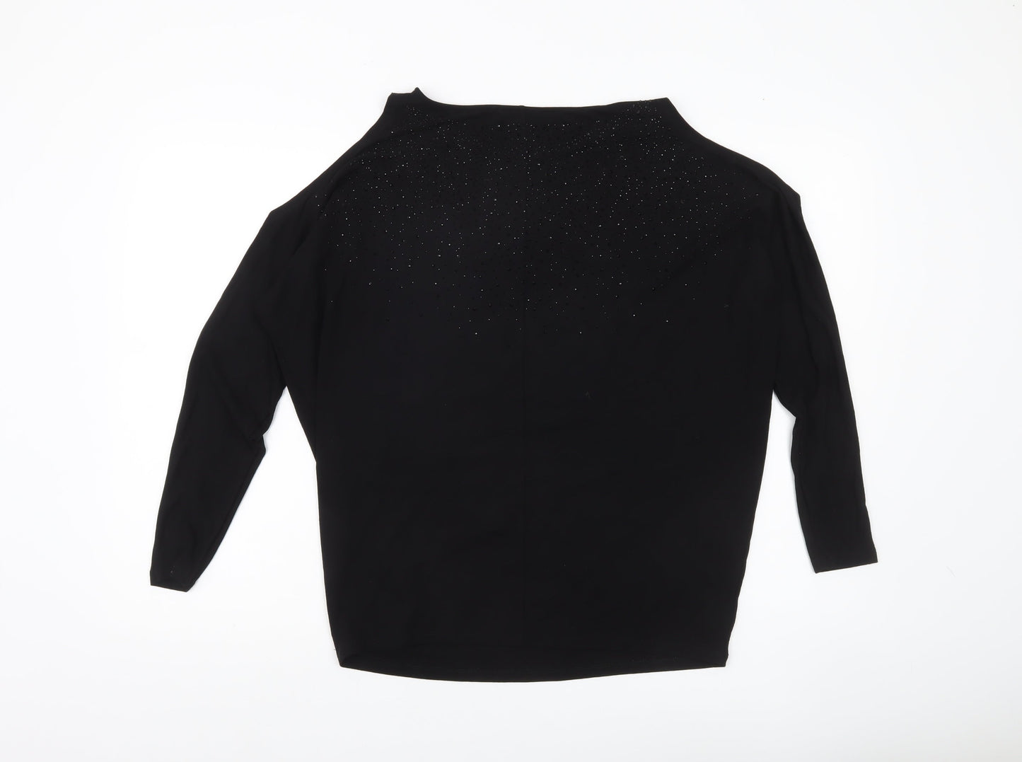 Hallhuber Women Black M Rhinestone Blouse 3/4 Sleeve Boat Neck