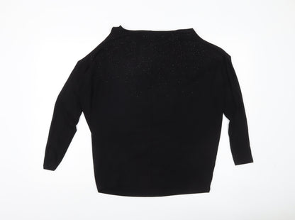 Hallhuber Women Black M Rhinestone Blouse 3/4 Sleeve Boat Neck