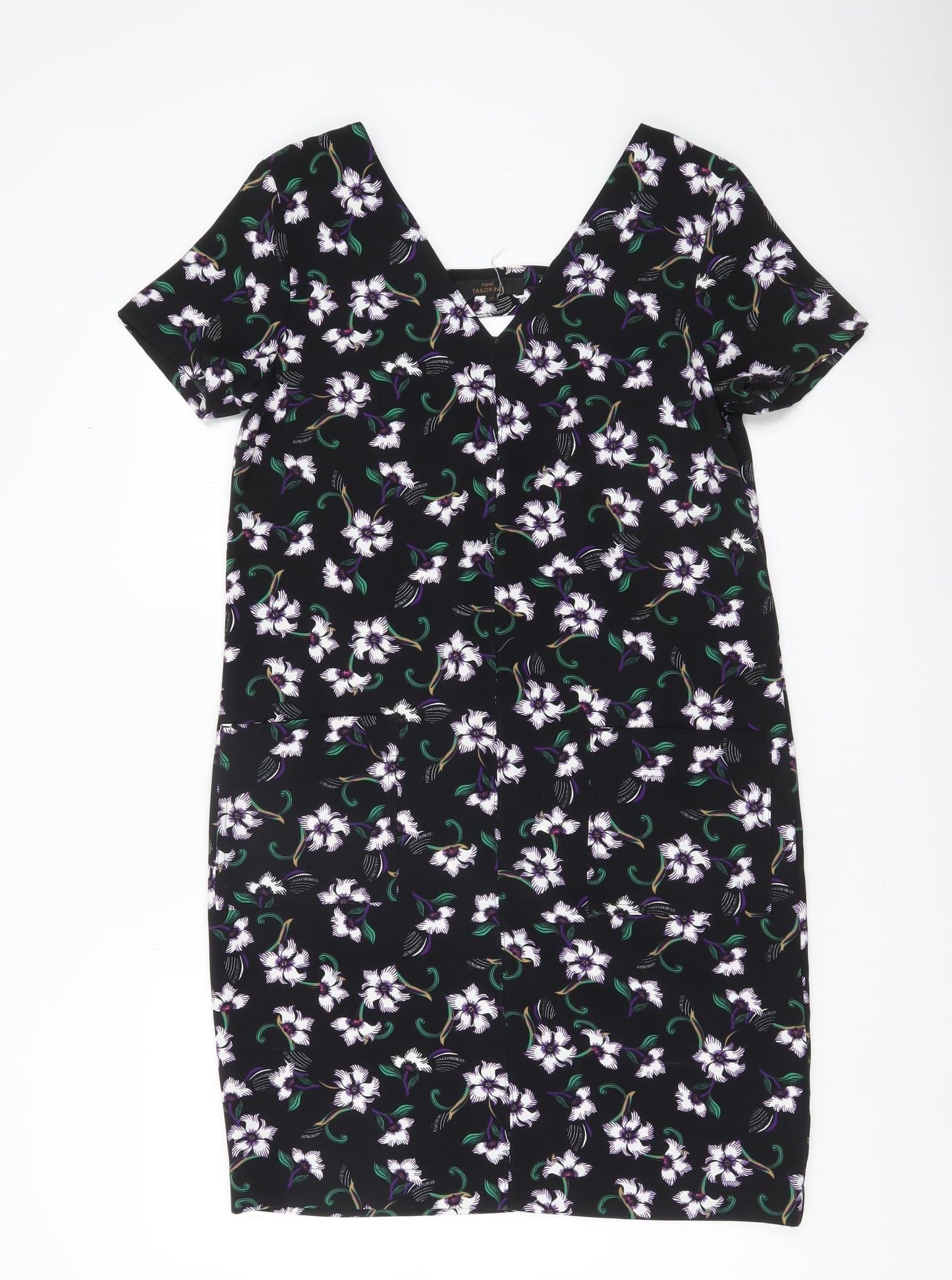Next Women Black Floral Sheath Dress Size 12 Knee Length V-Neck