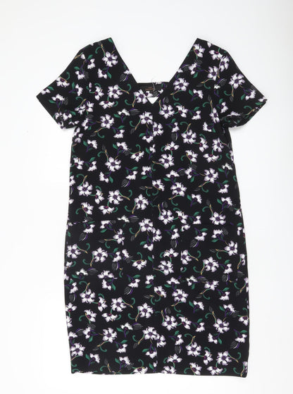 Next Women Black Floral Sheath Dress Size 12 Knee Length V-Neck