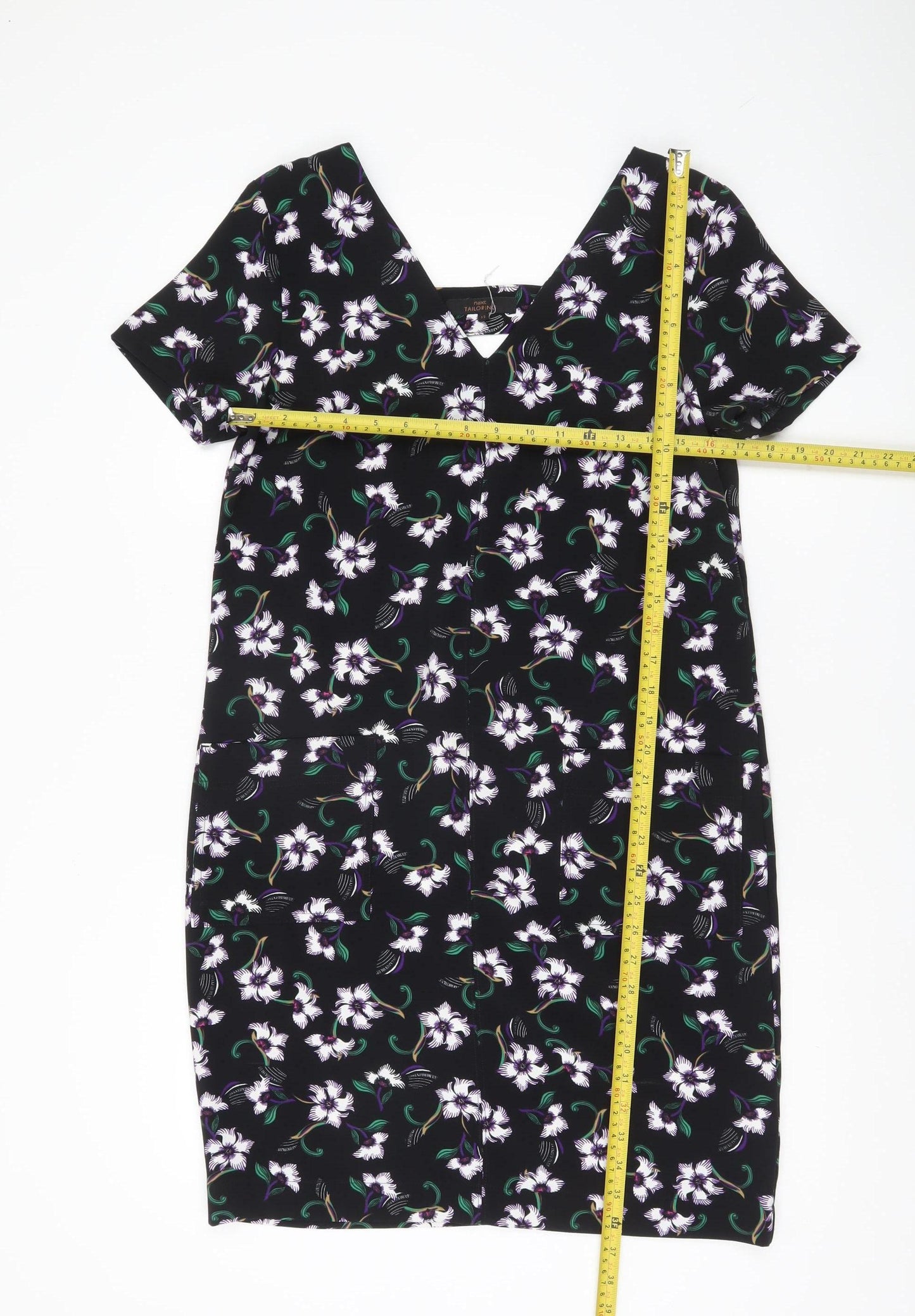 Next Women Black Floral Sheath Dress Size 12 Knee Length V-Neck