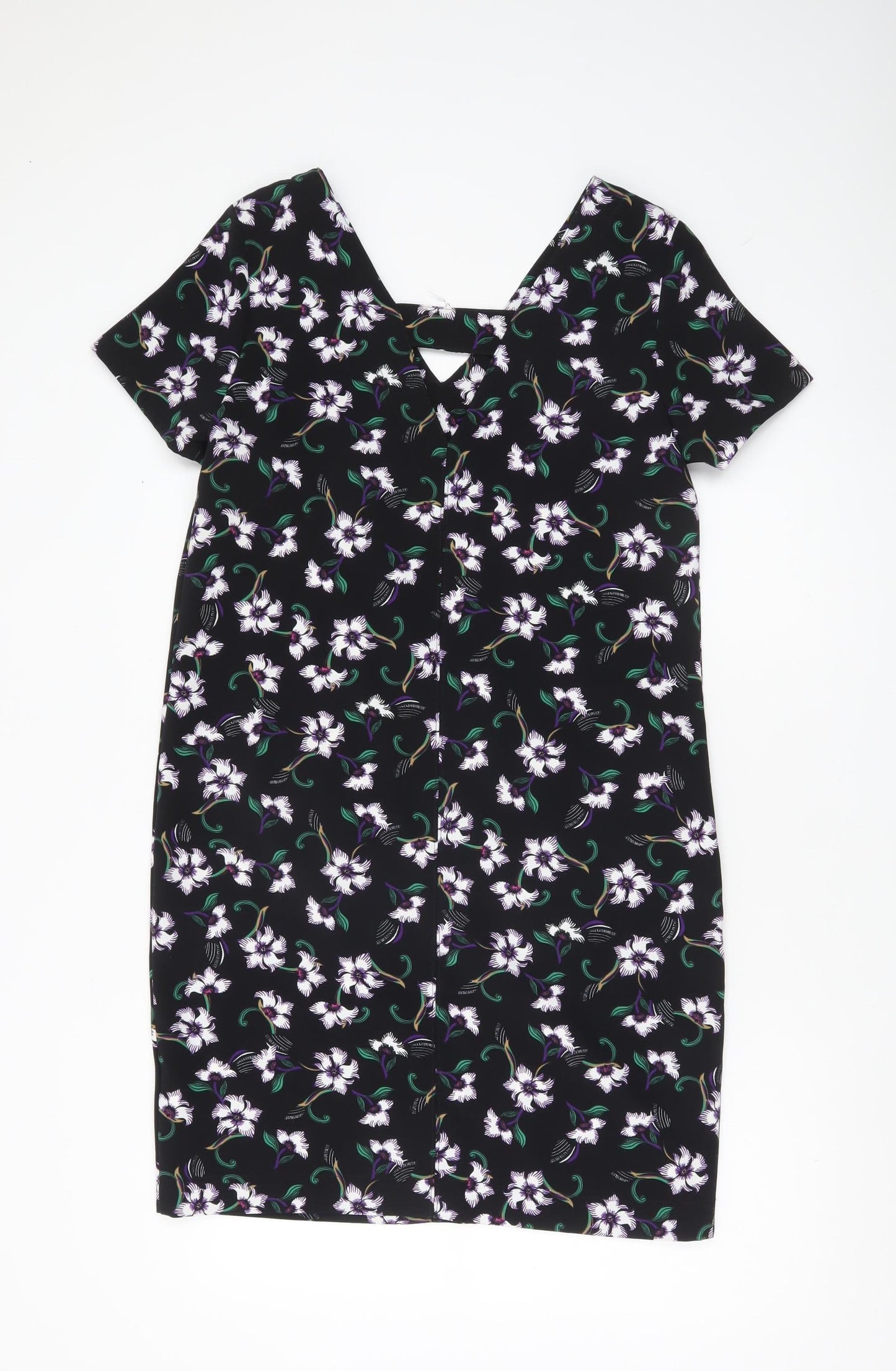 Next Women Black Floral Sheath Dress Size 12 Knee Length V-Neck
