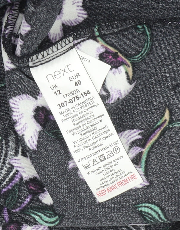 Next Women Black Floral Sheath Dress Size 12 Knee Length V-Neck