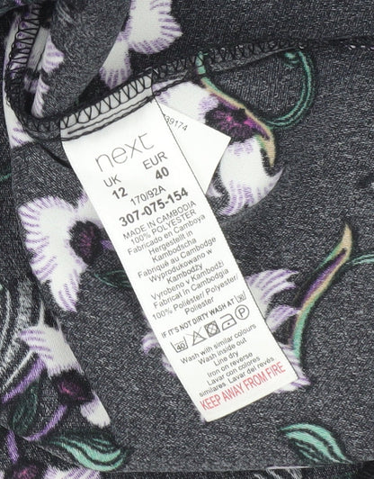 Next Women Black Floral Sheath Dress Size 12 Knee Length V-Neck