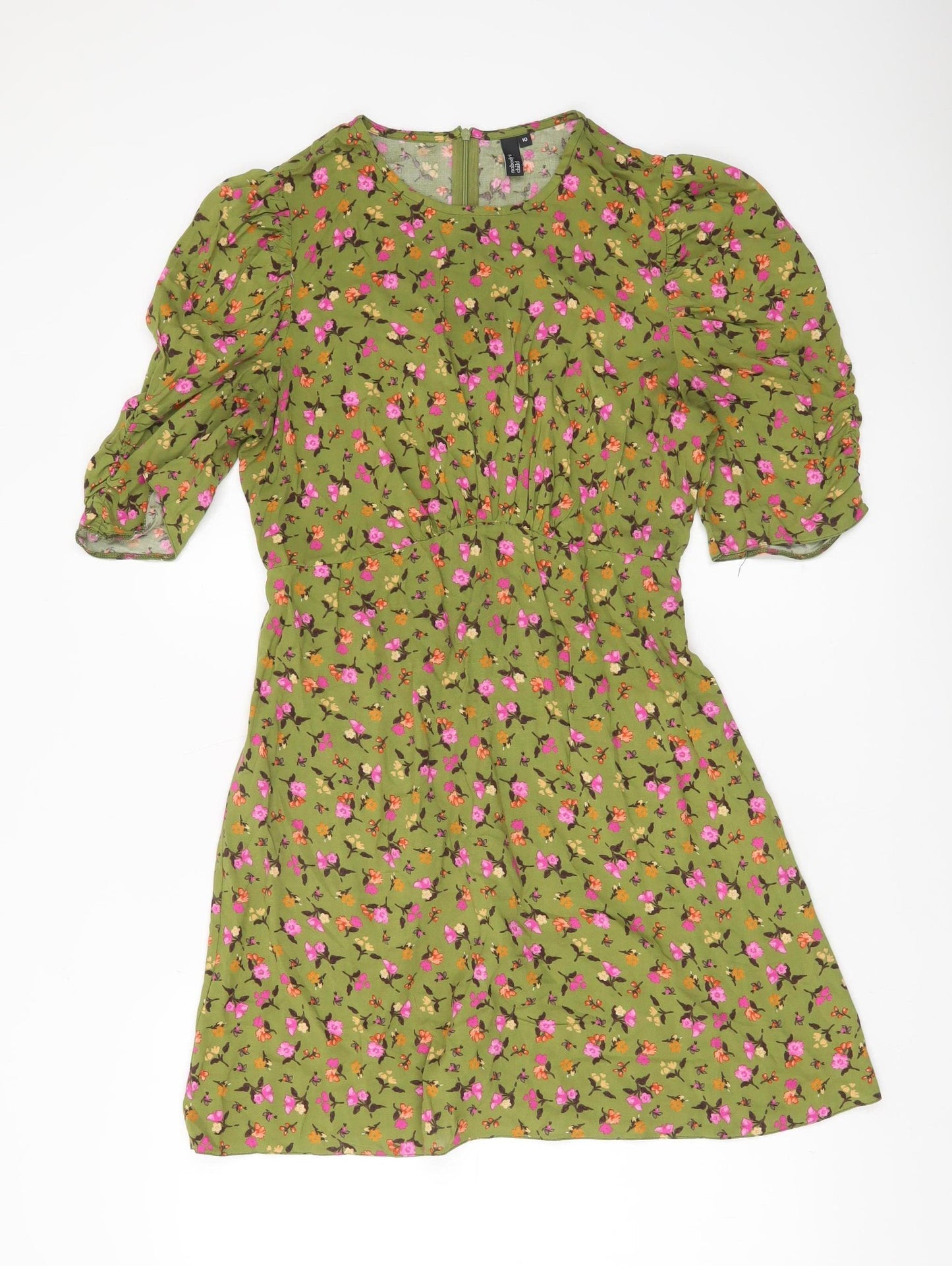 Nobody's Child Women’s Green Floral Puff Sleeve Shift Dress UK 10