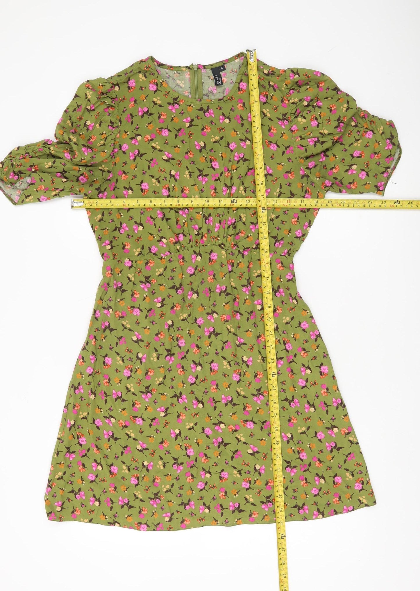 Nobody's Child Women’s Green Floral Puff Sleeve Shift Dress UK 10
