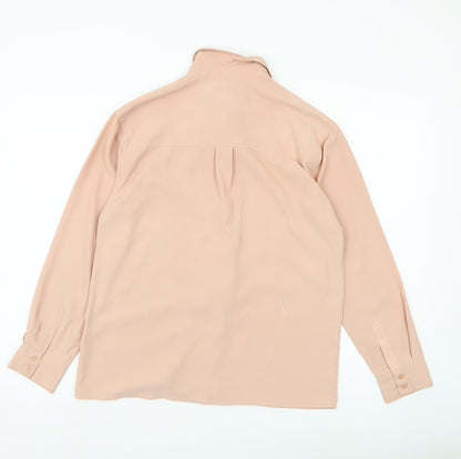 Topshop Women Beige Lace Blouse UK 8 Long Sleeve Collared