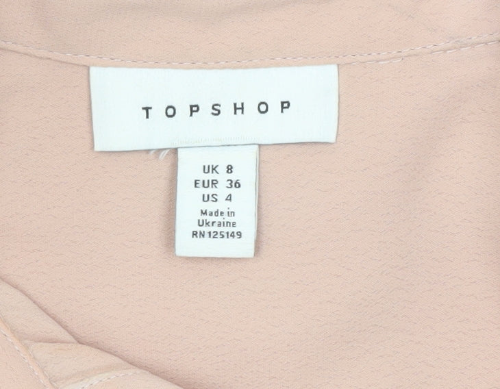 Topshop Women Beige Lace Blouse UK 8 Long Sleeve Collared