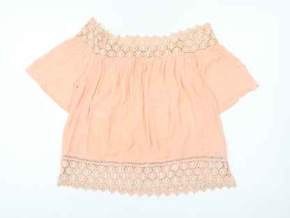 Miss Selfridge Women’s Pink Off Shoulder Lace Trim Blouse UK 6