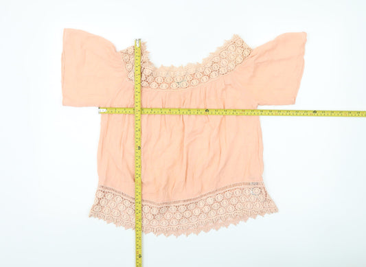 Miss Selfridge Women’s Pink Off Shoulder Lace Trim Blouse UK 6